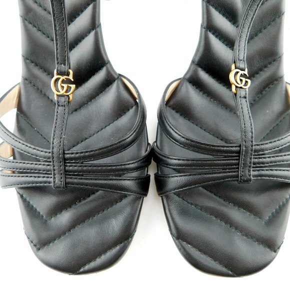 GUCCI GG Logo T-strap Black Quilted Leather Block Heel Ankle Sandals 40.5 - Picture 4 of 11